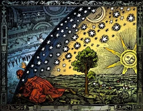 The Flammarion engraving — a traveller peers through the edge of the firmament